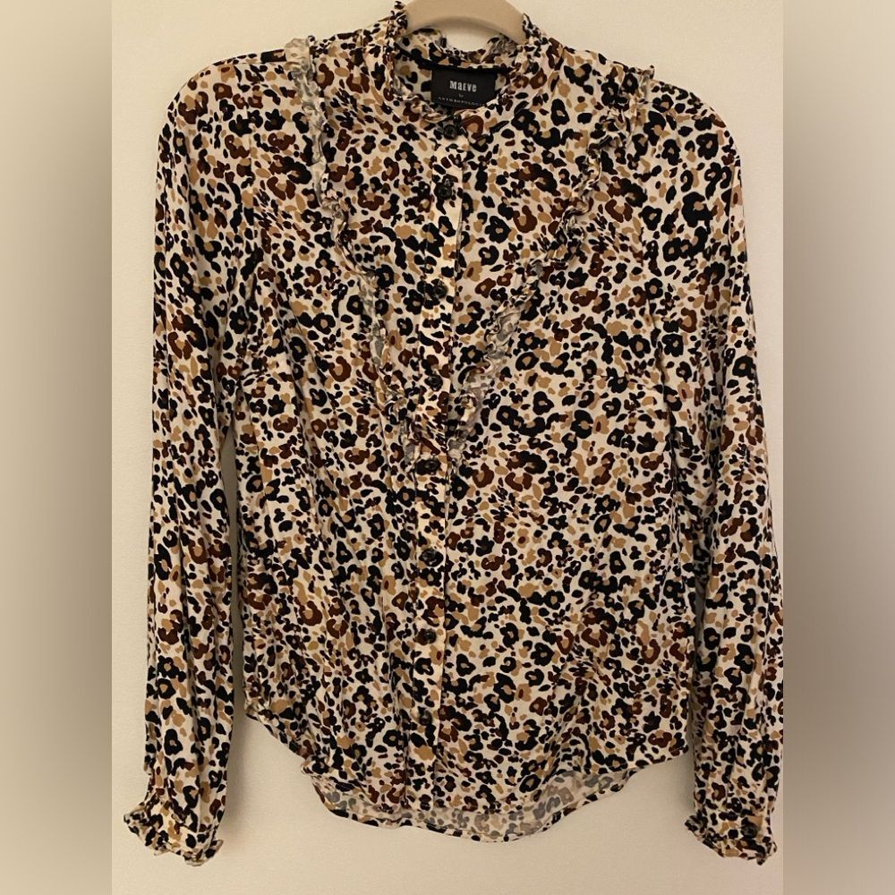 Maeve by Anthropologie Ruffle Long Sleeve Button Down Blouse Women’s Sz 2